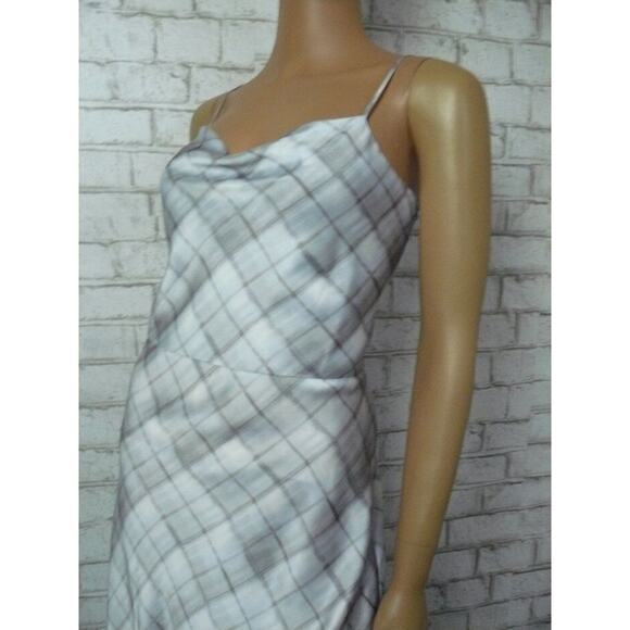 $345 Vince Powder Blue Hazy Plaid Cowl Neck Satin Slip Dress 12 NEW - Picture 8 of 12